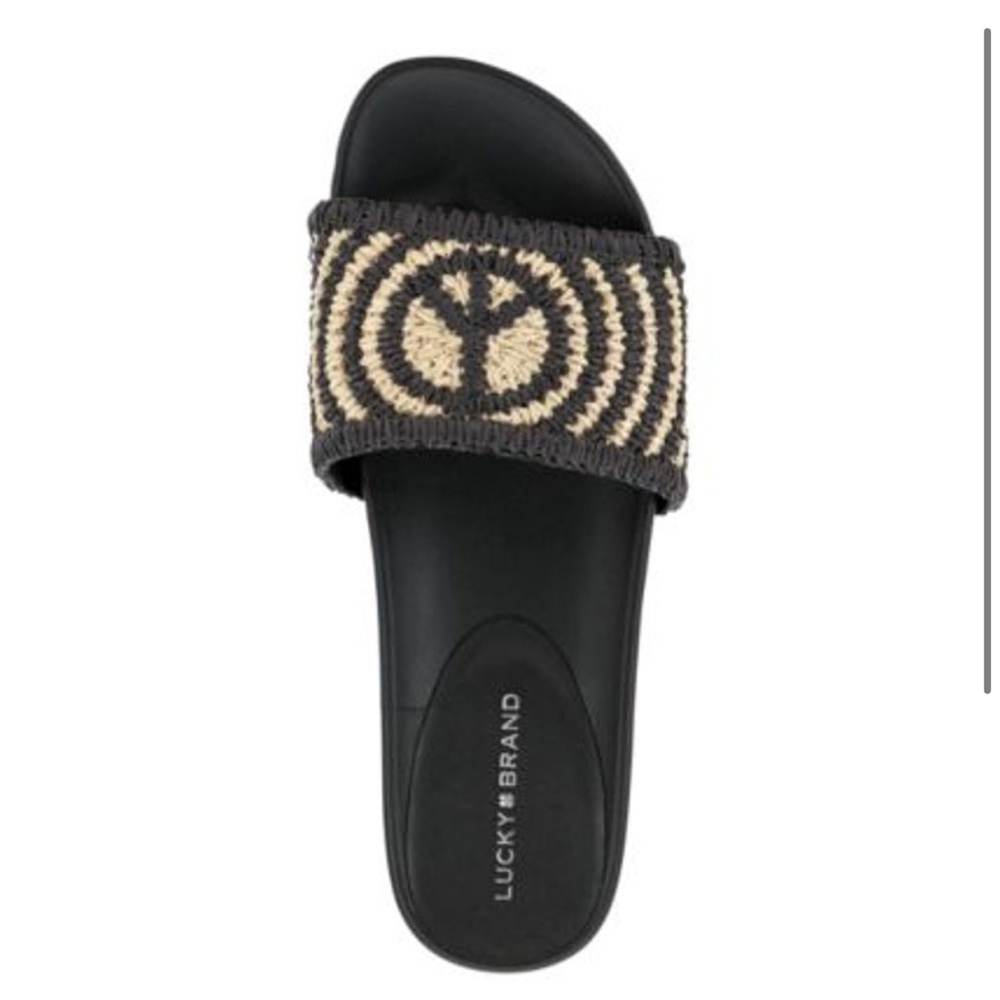 Lucky Raffia Peace Slide Pool Sandal
